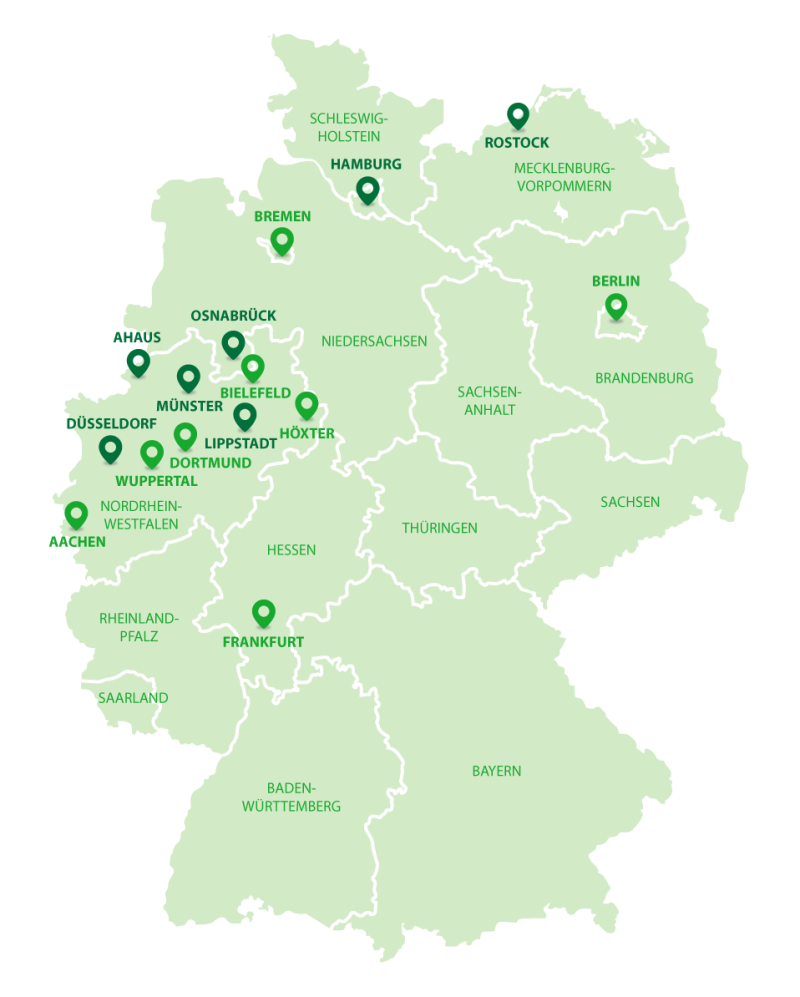 Deutschlandkarte mit den 15 Standorten von Bode